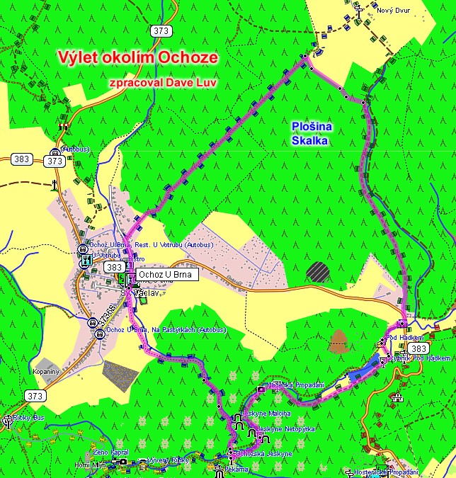 Okol Ochoze u Brna - mapa vletu
