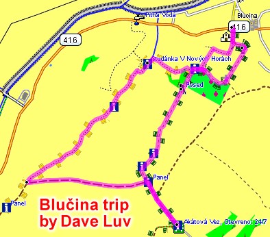 Mapa vletu - okol Bluiny